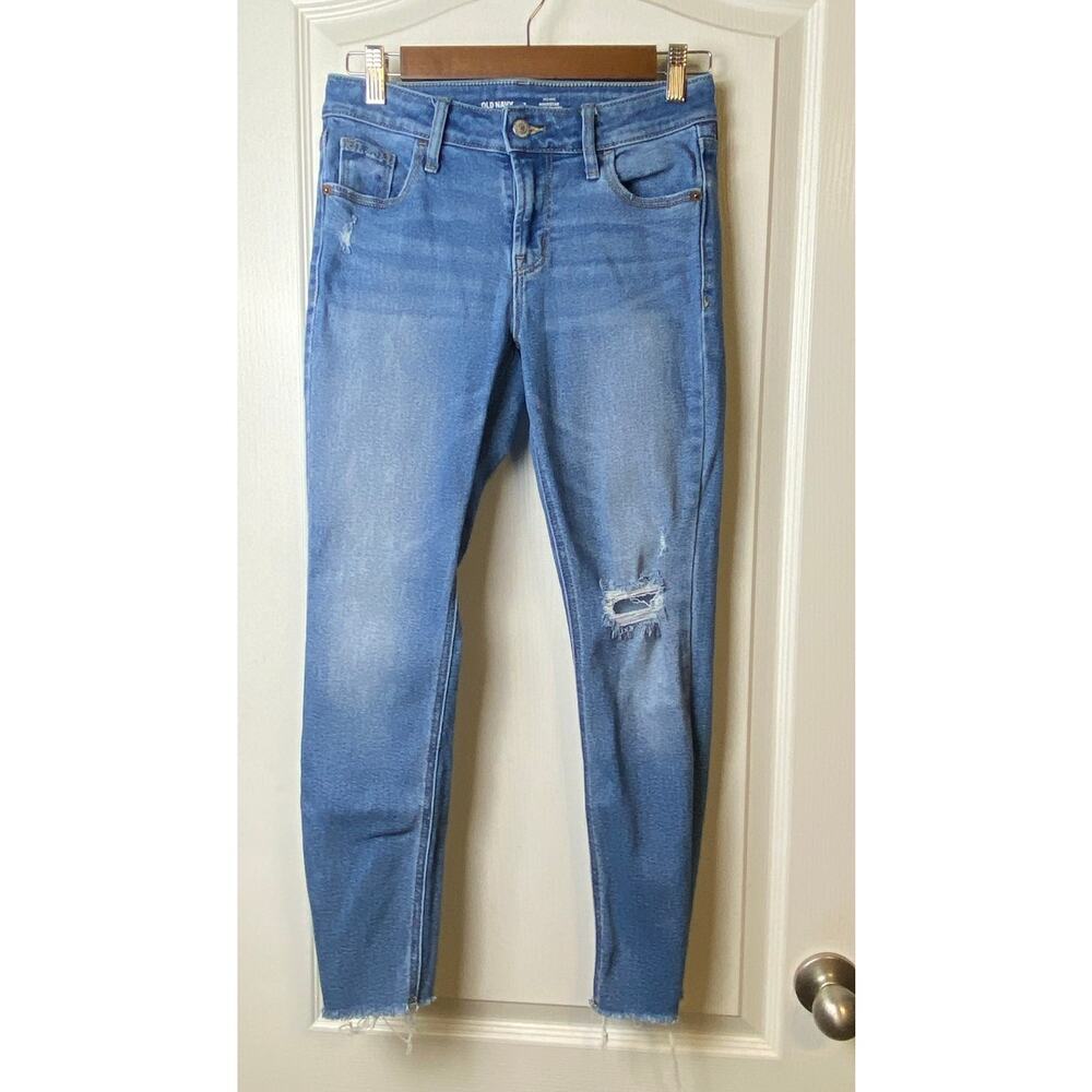 Old Navy Blue Denim Rockstar Super Skinny Distressed Jeans Women's Size 2